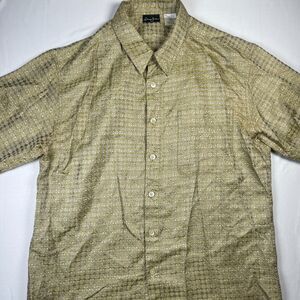 Sean John Shirt Men's 2XL Olive‎ Green Rayon Textured Short Sleeve Button-Up